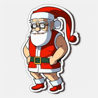 vector sticker design, anime style Santa wearing Prada clipart, white background, flat colors