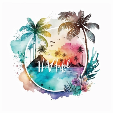 Watercolor Pastel Hawaii Clipart - watercolor surfing tropical island on white background