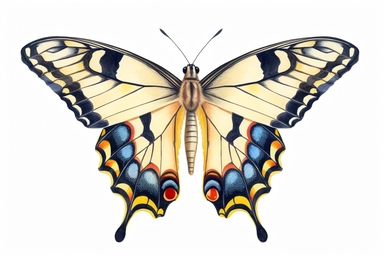Watercolor, Create a 3D model of a Giant Swallowtail butterfly in a natural habitat, clipart, hd, on a white background, spaced out
