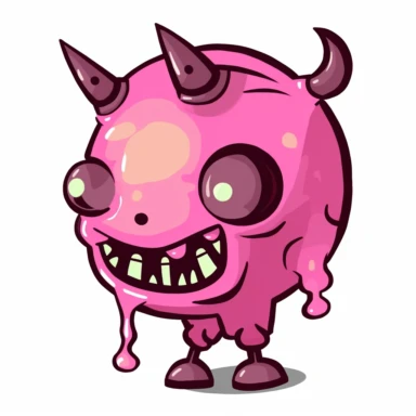 2d pink bubblegum cow zombie monster mutant on white background drawing in microsoft paint , no shadow, flat picture, clipart