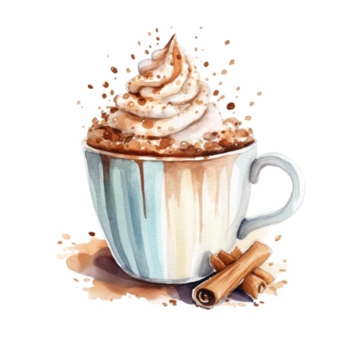a watercolor nursery Christmas Sweets illustration clipart, a Hot Chocolate, clean background, white background, isolated on white