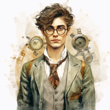 beautiful stunning handsome steampunk young man, paint art style, clipart, white background, superrealistic, one of a kind