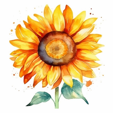 watercolor colorful clipart of a blooming sunflower, hd, on white background