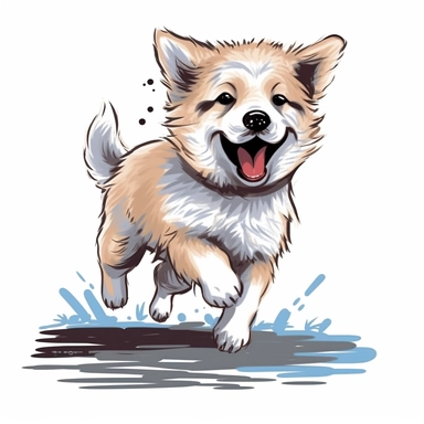 single isolated asset, cute adorable Siberian Huskie puppy frolicking, front view, chibi style, watercolor, professional vector clipart, white background