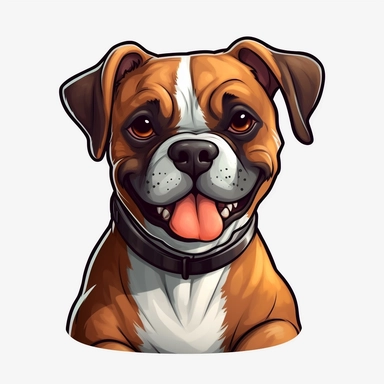 cute Dog Boxer, happy and smiling, bold line, clipart, sticker, white background, no shadow, 8k detail