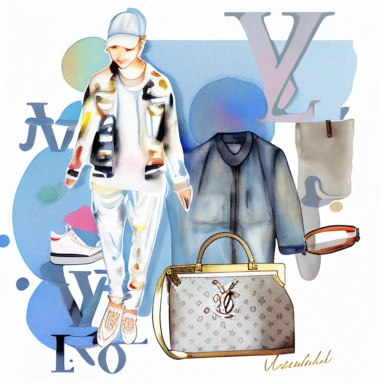 watercolor luis vuitton inspired fashion clipart, no letters, white background
