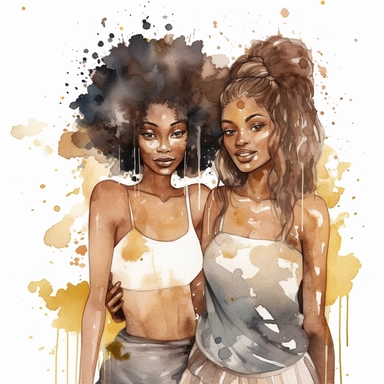 water color black adult sisters clipart