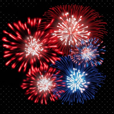 hd clipart individual red white blue fireworks pictures, black background,