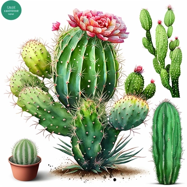 watercolor single cactus clipart