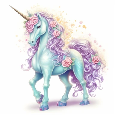 Pastel fairy unicorn clipart, Cartoon, Glitter, hyper realistic, intricate detail, illustration style, high solution, on the white background, 8k, 2d, shiny