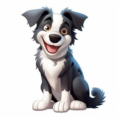 Cartoon Adult Dogs, Cartoon Adult Dogs Clipart, Cartoon Adult Dogs SVG, Dogs PNG Sublime, Dogs sublime, Adult Border Collie smiling, sitting, direct front view, isolated on white background, hd