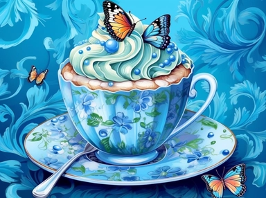Blue colors high tea cupcake clipart