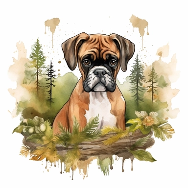 clipart, watercolor woodlands, boxer puppy