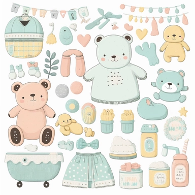 baby stuff clipart, white background