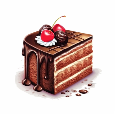 Chocolate birthaday cake slice clipart, white background