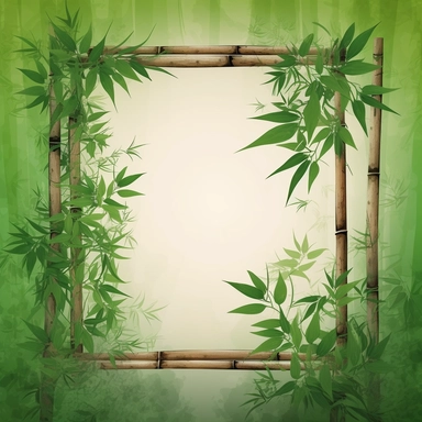 bamboo frame with green leaves and wood bamboo clipart vector, hd illustration, in the style of zhang kechun, uhd image, pictorial harmony, crosshatched shading, large-scale murals, zhichao cai