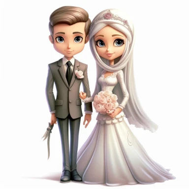 wedding couple clipart wedding ,card, the Muslim bride clipart cliparts, in the style of caffenol developing, cartoonish innocence, caricature-like, perceptive, plush doll art, captivating,--2:3,--8k
