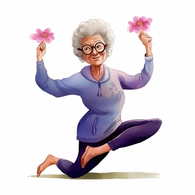 Cute Beautiful Funny grandmother practicing yoga Watercolor Sublimation Clipart,Cartoon, hyper realistic, intricate detail, illustration style,high solution,on the white background