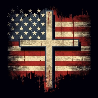 America flag, Cross ,Clip Art, Vintage style, T-shirt Design, Black Background