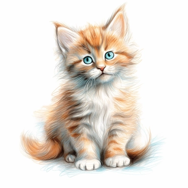 fuzzy kitty color pencil sketch on a white background for clipart