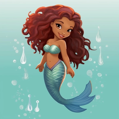 a black baby little mermaid, disney style, disney's the little mermaid ariel, detailed fin, detailed clipart full body,