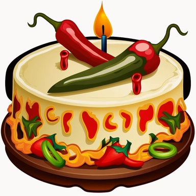 birthday cake with lit chili peppers for candles, clipart