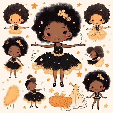 kawaii ballet black girl clip art