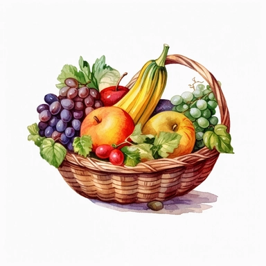watercolor colorful clipart of a bountiful cornucopia, hd, on white background