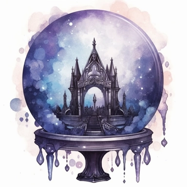 Cute Beautiful BlackGothic Crystal Ball watercolor Sublimation Clipart,Cartoon, hyper realistic, intricate detail, illustration style,high solution,on the white background