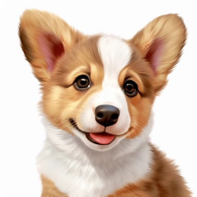 Corgi puppy, Closeup Portrait, Clipart, Digital art, realistic, disney style, hyperdetailed, 1080p, Ultra-HD, white background