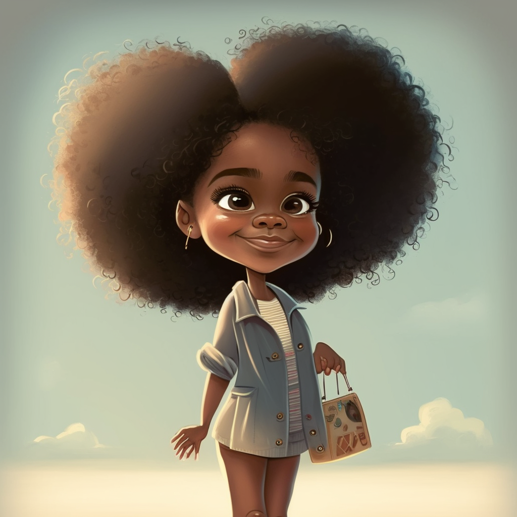 pixar illustration of five year old light skin happy black girl with ...