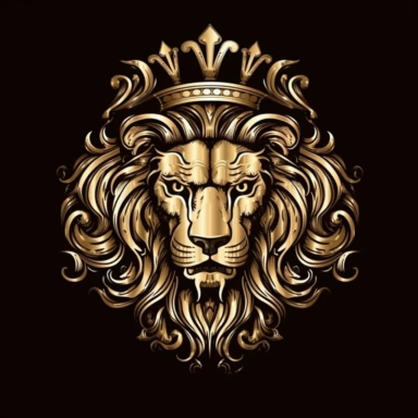 golden lion wearing a crown, clipart logo