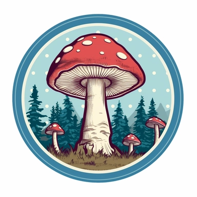 graphic bold, magic mushroom round logo, clipart, Colorado state flag colors