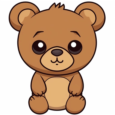 Generate a cute cartoon bear clipart with a white background. The cat should be facing forward and have large round eyes and a small triangular nose. The ears should be pointy and slightly tilted backwards. The fur should be smooth and have a light pastel color, and there should be no shadows, borders, or watermarks. Please ensure that the image is crisp and sharp