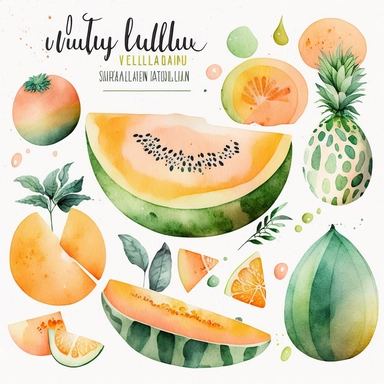 fun modern watercolor cantaloupe clipart