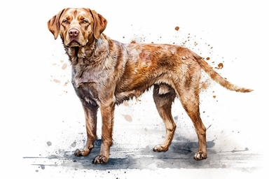 full body image of a Chesapeake Bay Retriever dog Clipart in watercolor style on a white background