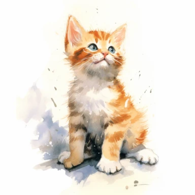 a happy kitten, watercolor painting by WINSLOW HOMER, clipart, white background