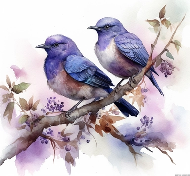 DESIGN A MAGNIFICENT AND EXQUISITE BREATHTAKING ONE-OF-A-KIND HIGH QUALITY HIGHLY DETAILED MASTERPIECE WATERCOLOR CLIPART ILLUSTRATION OF person love, bluebirds dhgatecom, in the style of purple and gray, naturalistic renderings, light purple and dark beige, romanticized country life, spray painted realism, animal motifs, light purple, LAVENDER, WHITE BACKGROUND