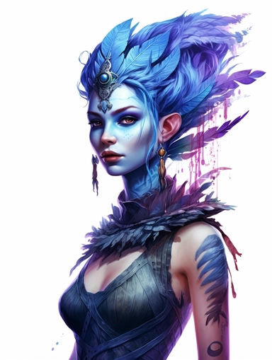 avatar character,blue and purple, clipart png, realistic, digital painting, WHITE BACKGROUND, fantasy style, realistic, painting, watercolor, 8k, ultra details,