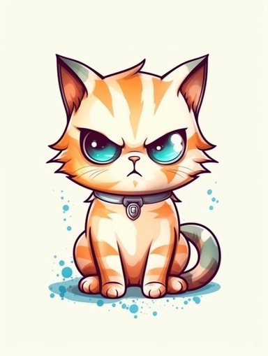 cute little cat, very annoyed and moody, frowning, vector illustration, clipart style, 2D, kawaii, cute, big eyes, portrait, ghibli style