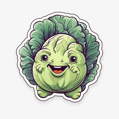 cute Cabbage, happy and smiling, bold line, clipart, sticker, white background, no shadow, 8k detail
