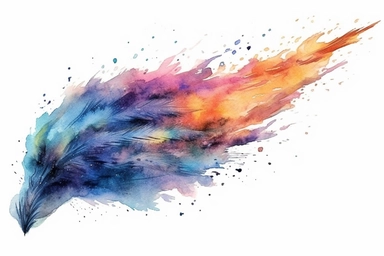 Watercolor, Design a comet with a tail that shimmers and flows like cosmic silk clipart, hd, on a white background, spaced out