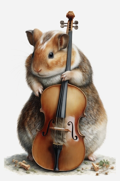 Cello, illustration by Beatrix Potter, 8k, no shadow, white background, clean background, no items in the background, svh clipart style, png, solid white background