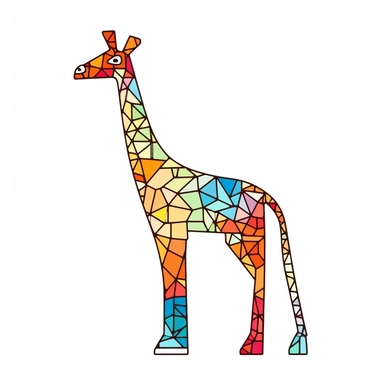 simple vector angular childlike drawing of a giraffe, clipart, basic shapes, solid colors, joyful, quirky, doodle, sticker design, icons line art isolated with margin on white background