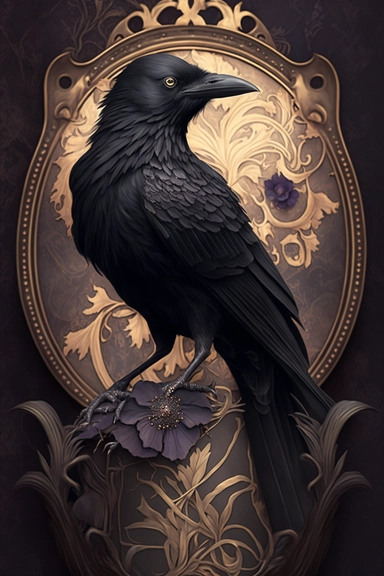<https://s.mj.run/9tV4APT6Ydk> macro shot, haute couture dolce & gabbana illustration clipart of gothic black crow bird, gothic background,