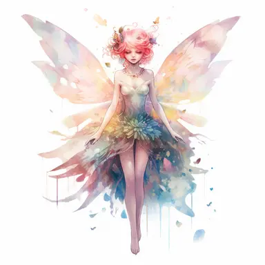 Fairy, clipart, intense white and deep pastel colors, dnd, watercolor, no background, isolated on a white background, self contained, well defined edges, by amy sol and magali villeneuve and susan bourdet and ross tran, spaced out, glowy, intricate, 8k