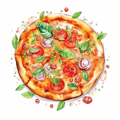 pizza in plate watercolor design clipart