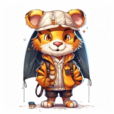 cute Tiger character wearing camping clothes and camping gear with happy face,front facing on isolated background,with happy face and expression,Animal Sublimation Clipart,no splash watercolor,white background, ultra detailed clipart, cut out image, colorful watercolor realistic, cartoon style, ultra HD, sharp and clean art
