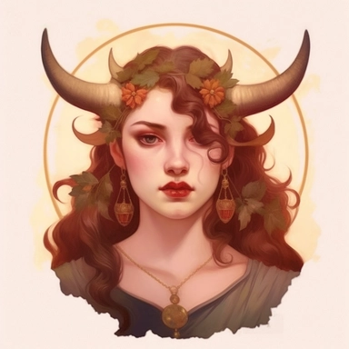 Taurus zodiac sign as fantasy girl with nose ring and earnings, and brown hair, Watercolor Zodiac Sign Clipart Astrology medea, Goddess of taurus, jasons golden fleece, ram horns, dragon, Medea, roses,