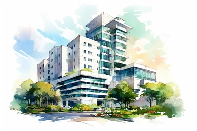 Watercolor, General hospitals, clipart, hd, on a white background, spaced out